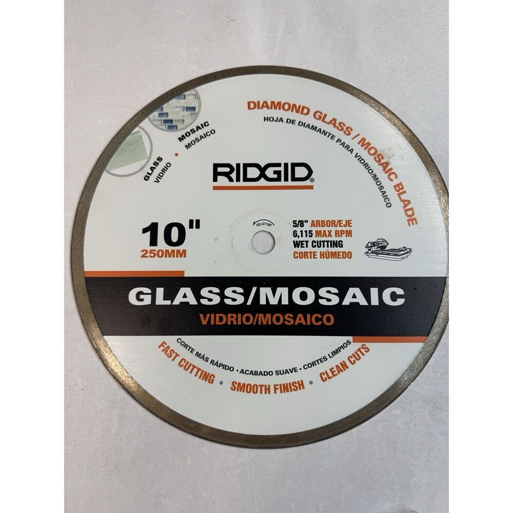 RIDGID Diamond Glass / Mosaic Blade 10" 250mm Wet Cutting 6,115 Max RPM HD-GT10P